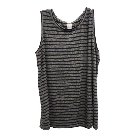 Chicos Zenergy Womens Tunic Tank Top Size Large Black Gray Striped Sleeveless - Picture 1 of 7